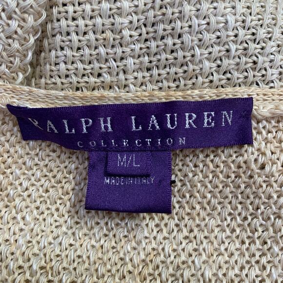 RALPH LAUREN Size M/L Black Beige Linen Silk Color Block Cardigan - Picture 10 of 12